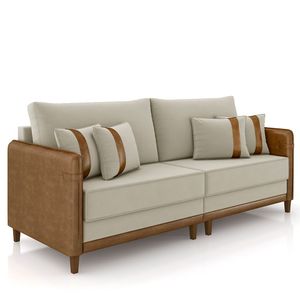 Sofá 2 Lugares Living 172cm Zoe Z08 Veludo Bege/marrom - Mpozenato