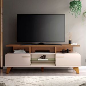 Rack Bancada De Tv 60 Pol 160cm Essenza Castanho/off White - Hb Móveis