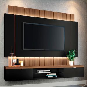 Painel Tv 55 180cm Bancada Suspensa Illusion Preto-castanho - Hb Móveis