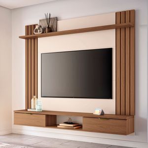 Painel Tv 70 180cm Bancada Suspensa Solus Off-castanho - Hb Móveis