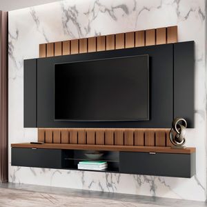 Painel Tv 70 219cm Bancada Suspensa Illusion Preto-castanho - Hb Móveis