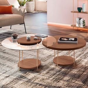Mesa De Centro Para Sala Pés Metálicos Kit 2 Sky Castanho - Hb Móveis