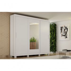 Armario Roupeiro Florença 3 Portas 4 Gavetas C-kit 2 Espelhor E Com Pes Chf Branco