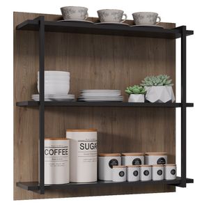 Prateleira Industrial Cozinha Tripla Com Painel Flora M24 Freijó-preto - Mpozenato