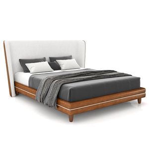 Cama Casal 140cm Com Cabeceira Many P02 Bouclê Off/caramelo - Mpozenato