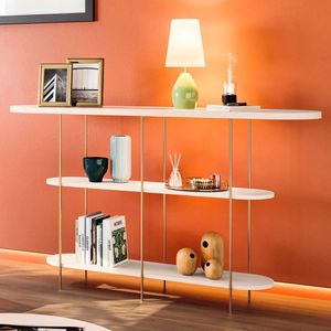 Aparador De Sala Com Prateleiras Pé Metal Infinity Off White - Hb Móveis