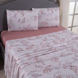 Jogo De Lençol Mabele Queen 4 Peças Micro Percal 400 Fios Estampado Floral - Rose