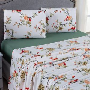 Jogo De Lençol Mabele King 4 Peças Micro Percal 400 Fios Estampado Floral - Verde