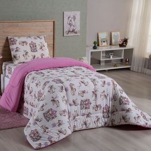 Edredom Fantasy Solteiro 01 Peça Infantil Tecido Malha 100% Algodão Macio Dupla Face - Carrosel Rosa