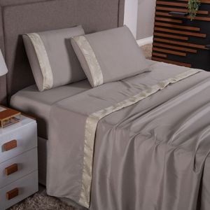 Jogo De Lençol Zurique Casal 4 Peças Micro Percal 400 Fios Friso Decorativo - Bege