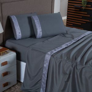 Jogo De Lençol Zurique King 4 Peças Micro Percal 400 Fios Friso Decorativo - Cinza