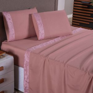 Jogo De Lençol Zurique King 4 Peças Micro Percal 400 Fios Friso Decorativo - Rose