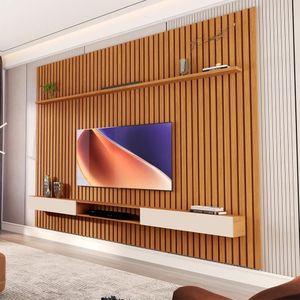 Painel Ripado Com Nicho Aéreo Tv Até 75 2.2 Nature Off White Versátil Giga Móveis