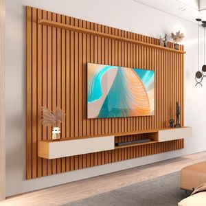Painel Ripado Com Nicho Aéreo Tv Até 75 1.8 Nature Off White Versátil Giga Móveis