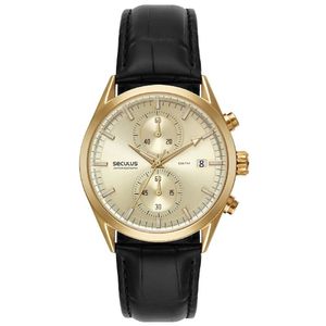 Relógio Seculus Cronógrafo 77307gpsvdc2 Vidro Abaulado Couro Dourado