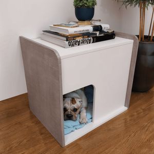 Mesa De Cabeceira Cama Pet Cães 45x45x40 Branco E Nude