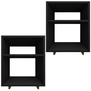 Kit 2 Mesa Cabeceira Nicho Quarto 39x50x37 Preto Pés Amadeirados