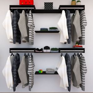 Kit Closet Com Cabideiros E Prateleiras Preto Organização Moderna Para Seu Quarto