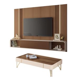 Conjunto Home Suspenso Com led E Mesa De Centro Rennes Mdf/mdp Off White/castanho G26 - Gran Belo