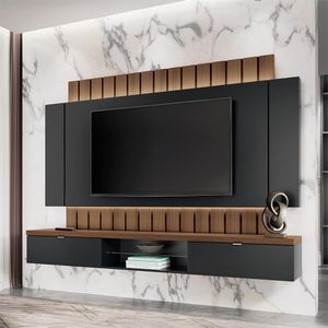 Painel Home Suspenso 2.2 Para Tv Até 70 Com Fita Led Mdp/mdf Shawn Preto/castanho G26 - Gran Belo