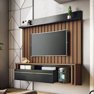 Painel Suspenso Decorativo Stesso Ripado Para Tv Até 55 Polegadas Castanho/preto G26 - Gran Belo
