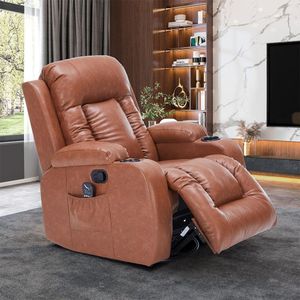 Poltrona Do Papai Sala De Estar Giratória Reclinável Manual Austin Aquecimento Massagem Pu Caramelo G94 - Gran Belo