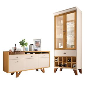 Conjunto Decorativo Cristaleira E Buffet Aparador ópera/sollare Off White/cinamomo G26 - Hb Móveis