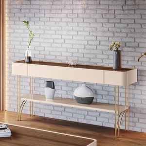 Aparador Decorativo Rennes Pés De Aço Mdp/mdf Off White/castanho G26 - Gran Belo