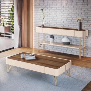 Conjunto Decorativo Aparador Mdp/mdf E Mesa De Centro Rennes Off White/castanho G26 - Gran Belo