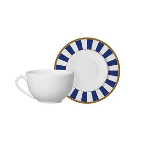 XícarasDe Café Com Pires Stripe Azul Cerâmica Alleanza 80ml