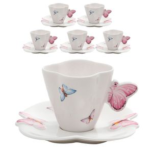 Jogo 6 Xicaras De Chá Porcelana Com Pires Borboletas 200ml Wolff
