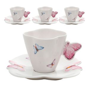 Jogo 4 Xicaras De Chá Porcelana Com Pires Borboletas 200ml Wolff