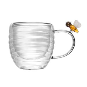 Jogo 12 XícarasDe Chá Vidro Parede Dupla Abelha Lovely Bee 180ml Lyor