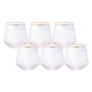 Jogo 6 Copos De Whisky Baixo Drinks Vidro Lines Fio De Ouro Borda Dourada 330ml Wolff