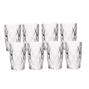 Jogo 8 Copos De Vidro Diamond Diamante Transparente Resistente 400ml Em Casa Tem