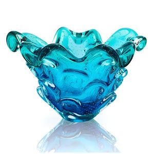 Cachepot Centro De Mesa Vaso Decorativo Azul Esmeralda Cristal Murano São Marcos 22x32cm