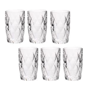 Jogo 6 Copos De Vidro Diamond Diamante Transparente Resistente 400ml Em Casa Tem