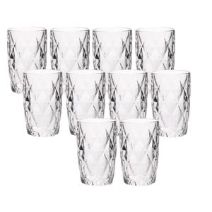 Jogo 10 Copos De Vidro Diamond Diamante Transparente Resistente 400ml Em Casa Tem