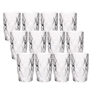 Jogo 12 Copos De Vidro Diamond Diamante Transparente Resistente 400ml Em Casa Tem