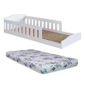 Cama Com Colchão Solteiro Ortobom Montessoriana Infantil Proteção Lateral Branco Encanto Completa Móveis Branco