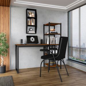 Mesa Escrivaninha Industrial Office Fit Com 5 Prateleira Canela