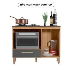 Balcão Para Cooktop 4 E 5 Bocas 1 Porta 1 Gaveta Freijó Cinza Fit Nicioli