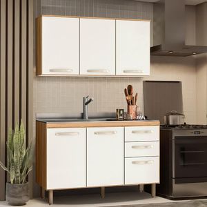 Cozinha Modulada 2 Peças 1,20 M 5 Portas 3 Gavetas Freijó Off White Cristal Fire Shop Jm