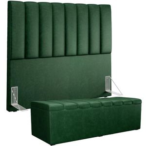 Kit Cabeceira Cama Box Casal 140cm Calçadeira Recamier Baú Dália W01 Facto Verde Musgo - Lyam Decor