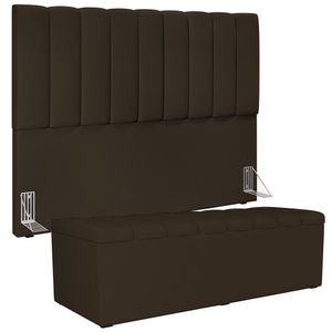 Kit Cabeceira Cama Box Casal King 195cm Com Calçadeira Baú Dália W01 Suede Marrom - Lyam