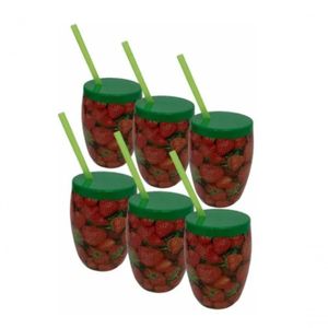 Kit 6 Copos Canudo Fruta Morango - Injetemp