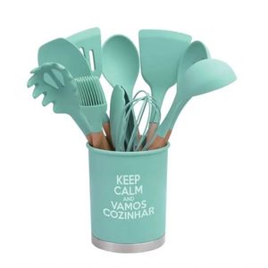 Kit Utensílios De Cozinha Silicone Verde