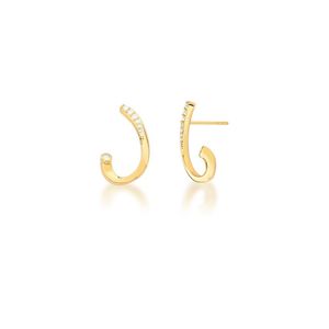 Brinco Curvo Laís Com Zirconias Banhado Em Ouro