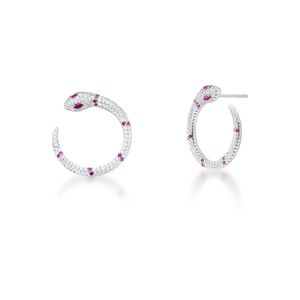 Brinco Curvo De Serpente Com Zirconia E Cristal Marsala Em Rodio Cobra