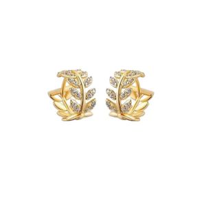 Brinco De Argola Folha Com Zirconias Banhado Em Ouro 18k